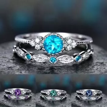 2 шт./компл. изысканные обручальные кольца с гладкой поверхностью, простые женские кольца с кубическим цирконием US 6 синий