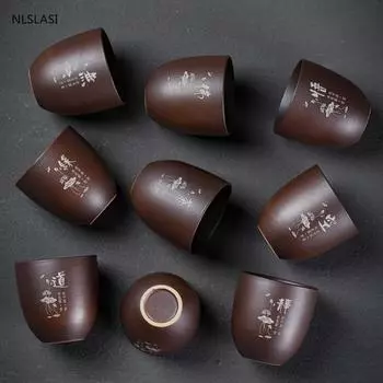 2 шт./компл., китайская керамическая чашка, чашка для чая ручной работы, чайный набор, аксессуары, мастер-чашка, портативная портативная личная чашка для путешествий 2 pcs