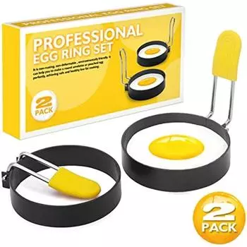 2 шт./компл. кольца для яиц для сковороды, кольцо для яиц из нержавеющей стали с ручкой против ожогов, антипригарная круглая форма для формирования яиц на завтрак 2Pcs/Set