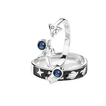2 шт./компл., кольцо из стерлингового серебра 925 пробы для любителей астронавтов, модные украшения, высокое качество, кристалл циркона, распродажа, женское и мужское кольцо для пары Resizable