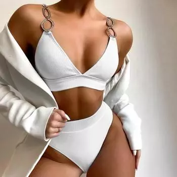 2 шт./компл. комплект бикини, однотонный регулируемый летний трехточечный металлический купальник, комплект для пляжа M розовый