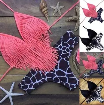 2 шт./компл. комплект бикини с кисточками креативные контрастные цвета привлекательный летний комплект купальников для спа L чёрный