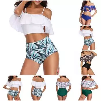 2 шт./компл. комплект бикини с красочным принтом, летний купальный костюм с рюшами и подкладкой для спа M розовый