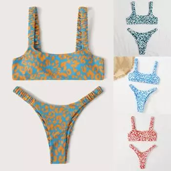 2 шт./компл. комплект купальных костюмов с леопардовым принтом, мягкое, быстросохнущее, облегающее бикини S синий