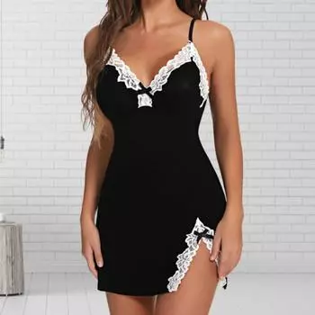 2 шт./компл., комплект ночных рубашек, трусиков, кружевной раздельный подол, низкий вырез, регулируемый ремень на тонких бретельках, открытая спина, без рукавов, глубокий V-образный вырез, бант, декор, женская одежда для сна S красный