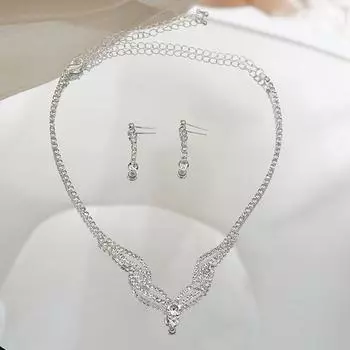 2 шт./компл. комплект ожерелья и серег, многослойные свадебные украшения, изысканные элегантные серьги-капли со стразами