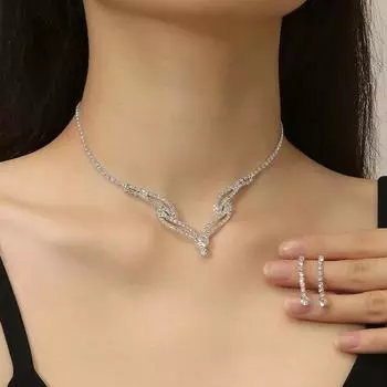 2 шт./компл. комплект ожерелья и серег, многослойные свадебные украшения, изысканные элегантные серьги-капли со стразами