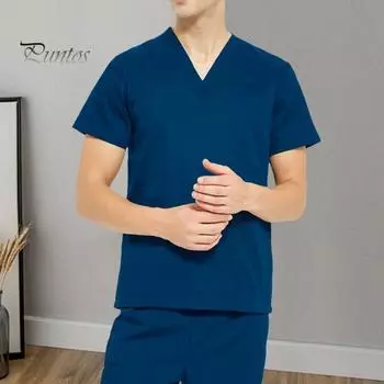 2 шт./компл., комплект унисекс больничной формы, комплект с v-образным вырезом и короткими рукавами, карманами, топы с эластичной резинкой на талии, комплект штанов для бега, быстросохнущий костюм для салона красоты, стоматологической медсестры L синий