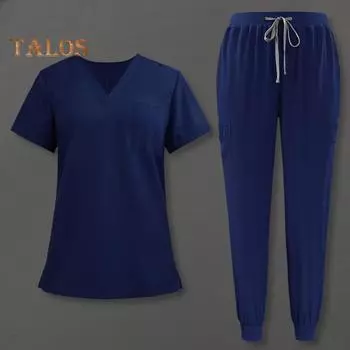 2 шт./компл. комплект унисекс больничной формы с v-образным вырезом и короткими рукавами, карманы, топы, брюки с эластичной резинкой на талии, быстросохнущие больничные стоматологические скрабы для медсестер, униформа S темно-синий