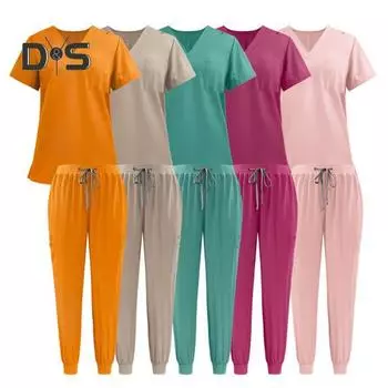 2 шт./компл. комплект унисекс больничной формы с v-образным вырезом и короткими рукавами, карманы, топы, брюки с эластичной резинкой на талии, быстросохнущие больничные стоматологические скрабы для медсестер, униформа XXL абрикосовый