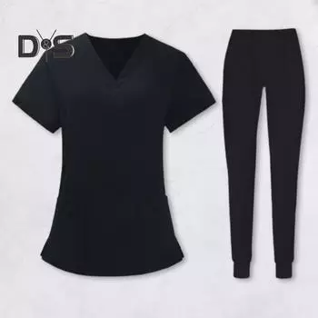 2 шт./компл. комплект унисекс больничной формы с v-образным вырезом и короткими рукавами, карманы, топы, брюки с эластичной резинкой на талии, быстросохнущие больничные стоматологические скрабы для медсестер, униформа S темно-зеленого