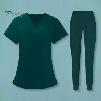 2 шт./компл. комплект унисекс больничной формы с v-образным вырезом и короткими рукавами, карманы, топы, брюки с эластичной резинкой на талии, быстросохнущие больничные стоматологические скрабы для медсестер, униформа S озеро синий