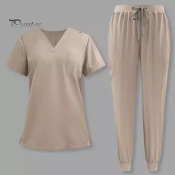 2 шт./компл. комплект унисекс больничной формы с v-образным вырезом и короткими рукавами, карманы, топы, брюки с эластичной резинкой на талии, быстросохнущие больничные стоматологические скрабы для медсестер, униформа S темно-синий