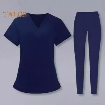 2 шт./компл. комплект унисекс больничной формы с v-образным вырезом и короткими рукавами, карманы, топы, брюки с эластичной резинкой на талии, быстросохнущие больничные стоматологические скрабы для медсестер, униформа S темно-зеленого