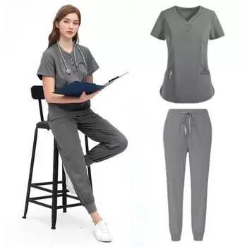 2 шт./компл. комплект унисекс больничной формы с v-образным вырезом и короткими рукавами, карманы, топы, брюки с эластичной резинкой на талии, быстросохнущие больничные стоматологические скрабы для медсестер, униформа XXL темно-синий
