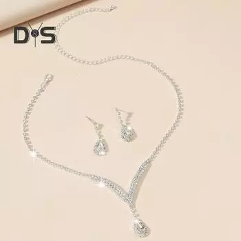 2 шт./компл. комплект ювелирных изделий, дизайн капель воды, блестящее ожерелье со стразами, комплект висячих серег, роскошное сверкающее ожерелье, комплект серег белый