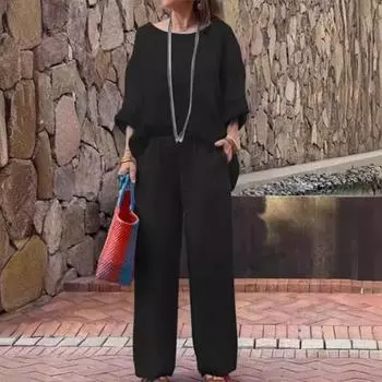 2 шт./компл., комплект женских топов и брюк, градиентный контрастный цвет, футболка с длинным рукавом и круглым вырезом, широкие брюки, свободные брюки с эластичной резинкой на талии, комплект плюс размер, женская повседневная одежда XL