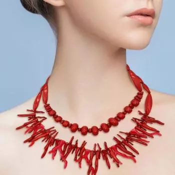 2 шт./компл., комплект женского ожерелья из искусственного коралла, штабелируемые богемные рисовые бусины, регулируемая длина, гладкие женские украшения для отдыха, пляжа, шеи красный
