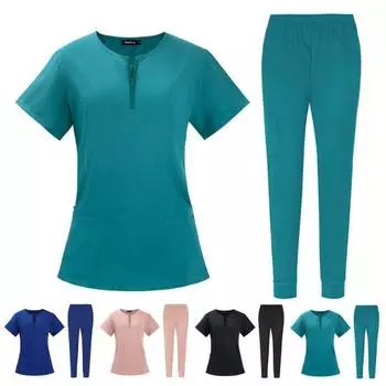2 шт./компл., комплект женской больничной формы, комплект с круглым вырезом, застежкой-молнией, короткими рукавами, карманами, топ, брюки с эластичной резинкой на талии, быстросохнущий больничный стоматологический костюм медсестры S синий