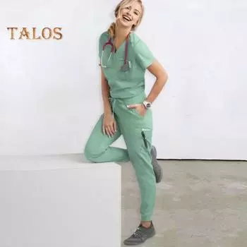 2 шт./компл., комплект женской больничной формы, комплект с v-образным вырезом и короткими рукавами, карманами, топы с эластичной резинкой на талии, комплект штанов для бега, быстросохнущие больничные стоматологические скрабы для ухода за больными S темно