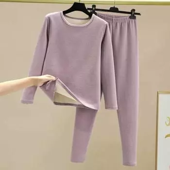 2 шт./компл., комплект зимних топов и брюк, толстый плюшевый комплект с круглым вырезом, длинными рукавами, эластичной резинкой на талии, теплая, мягкая, морозостойкая домашняя одежда, пижамный комплект, комплект термобелья 2XL зелёный