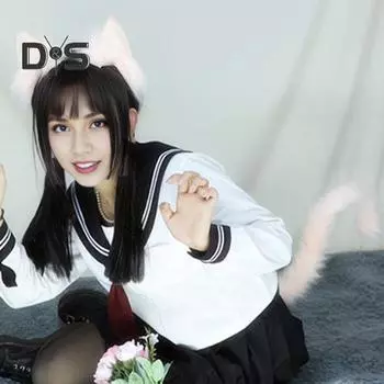 2 шт./компл. кошачьи уши и хвост комплект для взрослых и детей кошачьи уши повязка на голову регулируемый пояс кошачий хвост аксессуары комплект костюм аксессуары серый