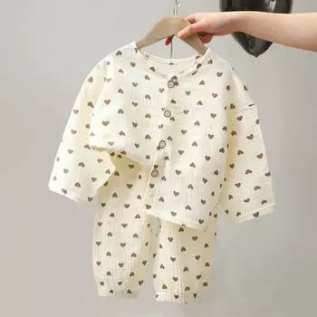 2 шт./компл. Костюм для мальчиков и девочек, детская одежда из муслинового хлопка, одежда для сна, наряд, детский комплект пижамы с длинными рукавами, топы+брюки, домашняя одежда 80