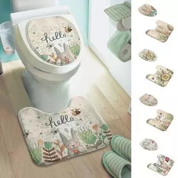 2 шт./компл., крышка для унитаза с мультяшным кроликом, противоскользящий ковер, коврик для пола