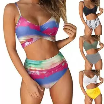 2 шт./компл. купальник с принтом, сексуальный комплект бикини без косточек спереди и с крестом для S разноцветный