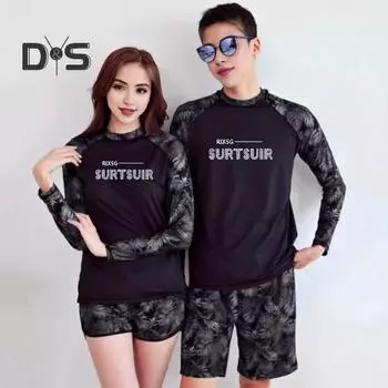 2 шт./компл. купальник унисекс, быстросохнущий, дышащий, мягкий, с принтом листьев, с круглым вырезом, с длинными рукавами, карманами, одежда для пар, одежда для серфинга, купальный костюм для дайвинга, водные виды спорта Mens XL