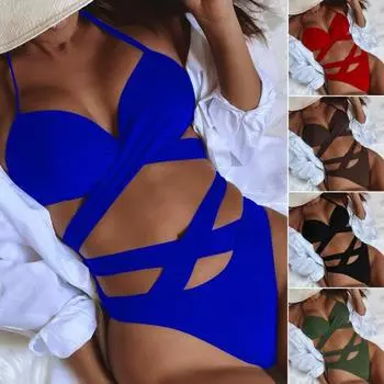 2 шт./компл. купальный костюм, однотонный мягкий купальник с перекрестным ремешком, комплект спа L армия зеленый