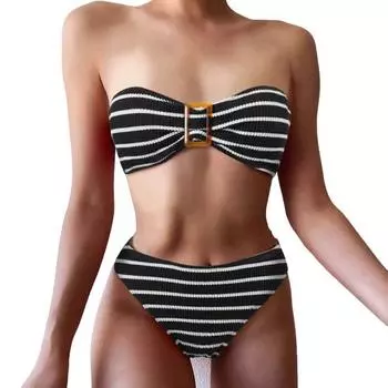 2 шт./компл. летний комплект бикини с открытой спиной для купания, мягкий полосатый принт, женские купальники, вода S бежевый
