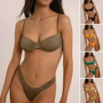 2 шт./компл. летний пляжный комплект бикини с проволочной подкладкой и низкой спинкой, пуш-ап для плавания S