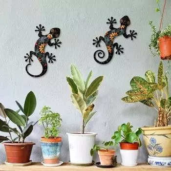 2 шт./компл. металлический геккон настенное украшение для дома, офиса, гостиной, внутреннего и наружного настенного искусства, ящерица, подвесной орнамент, железный знак в виде животного, подвеска 1 Set
