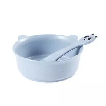 2 шт./компл., милая панда, соломенная миска для кормления ребенка, ложка, тренировочная посуда синий