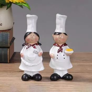 2 шт./компл. Милая статуэтка шеф-повара из смолы для рукоделия, украшения для кухни, пара, фигурка шеф-повара, бар 2Pcs/set