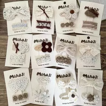 2 шт./компл., милая заколка для волос для маленьких девочек, милая заколка для волос с кружевным бантом и цветочным принтом для маленьких девочек, тканевая челка с боковым зажимом, детские головные уборы