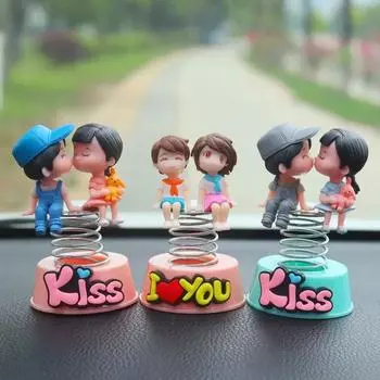 2 шт./компл. милый мультфильм пара весна качающаяся голова приборная панель автомобиля кукла украшение украшение авто интерьер аксессуары для подарка