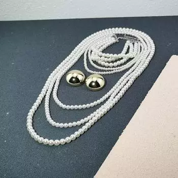 2 шт./компл. многослойное дизайнерское ожерелье, преувеличенные круглые серьги-гвоздики, комплект женских свадебных серег из искусственного жемчуга, ожерелье, комплект серег белый