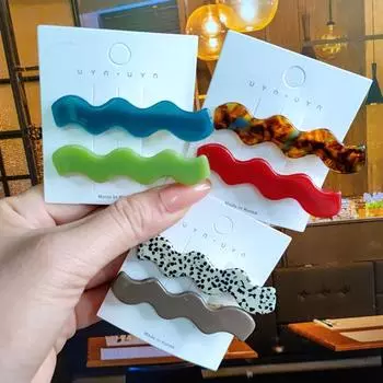 2 шт./компл., модные акриловые заколки для волос с рябью для женщин, корейские однотонные леопардовые заколки для волос, милые заколки для девочек, аксессуары для волос, головные уборы