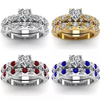 2 шт./компл. модные кольца с сердечками, комплект Exquite, кольцо с кристаллами циркона для женщин, обручальное кольцо, ювелирное изделие, подарок 5