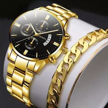 2 шт./компл., модные мужские деловые часы, мужские кварцевые наручные часы и браслет из нержавеющей стали, мужские подарки