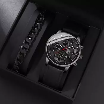 2 шт./компл., модные мужские деловые кварцевые наручные часы из искусственной кожи и мужской браслет, идеальный выбор для подарков