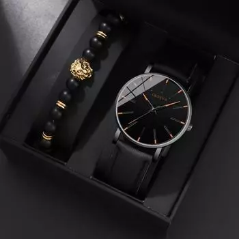 2 шт./компл., модные мужские деловые кварцевые часы из искусственной кожи и мужской браслет, идеальный выбор для подарков