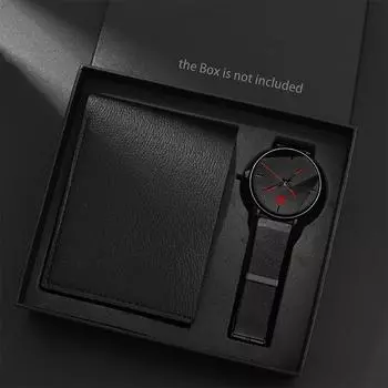 2 шт./компл., модный мужской повседневный деловой сетчатый ремень из нержавеющей стали, кварцевые часы и комплект кошелька, подарок на фестиваль