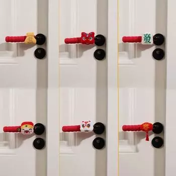 2 шт./компл. Мультяшная дверная ручка с изображением Бога богатства, утолщенная дверная ручка, защитная крышка, мягкая красная в форме фонаря