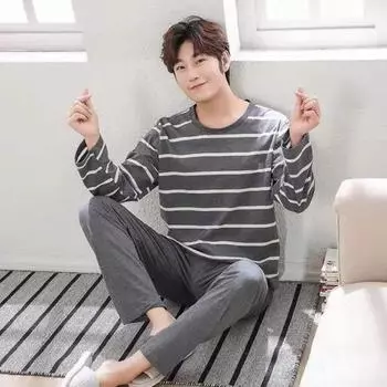 2 шт./компл., мужская домашняя одежда, прямые, широкие, теплые, эластичные, с простым полосатым принтом, мужские мягкие осенние пижамные комплекты, повседневная одежда 2XL