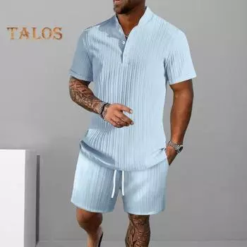 2 шт./компл., мужская летняя одежда, воротник-стойка, пуговицы, вырез, футболка с короткими рукавами, эластичный шнурок на талии, широкие шорты, комплект спортивного костюма XL белый