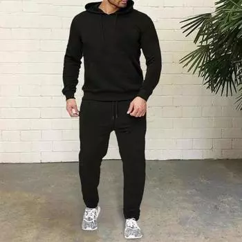 2 шт./компл. Мужская осенне-зимняя одежда с капюшоном и длинным рукавом, с завязками, эластичная талия M темно-серого