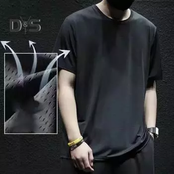 2 шт./компл., мужская повседневная одежда, футболка с круглым вырезом и коротким рукавом, эластичная талия, широкие шорты, комплект, однотонная спортивная одежда из ледяного шелка, свободная посадка L чёрный